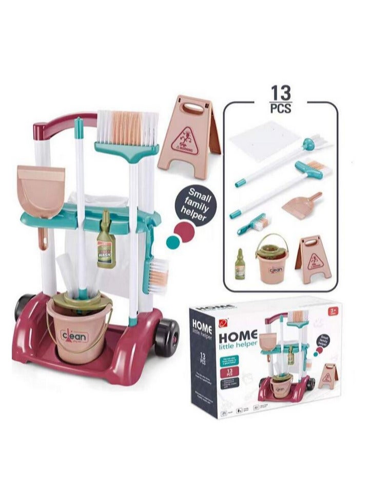 Kids' cleaning trolley set with 13 real pieces for safe and easy help around the house! - Image 1